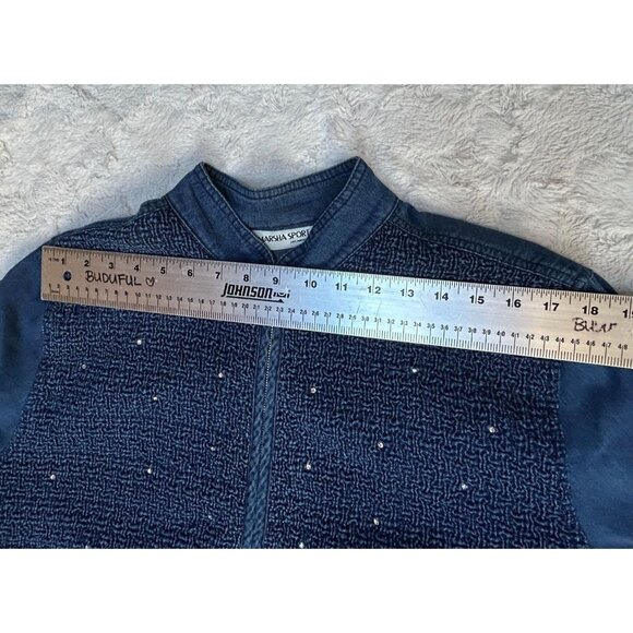 Marsha Sport Textured Front Denim Zip-Up Jacket Womens Large Blue Lightweight - Picture 4 of 8